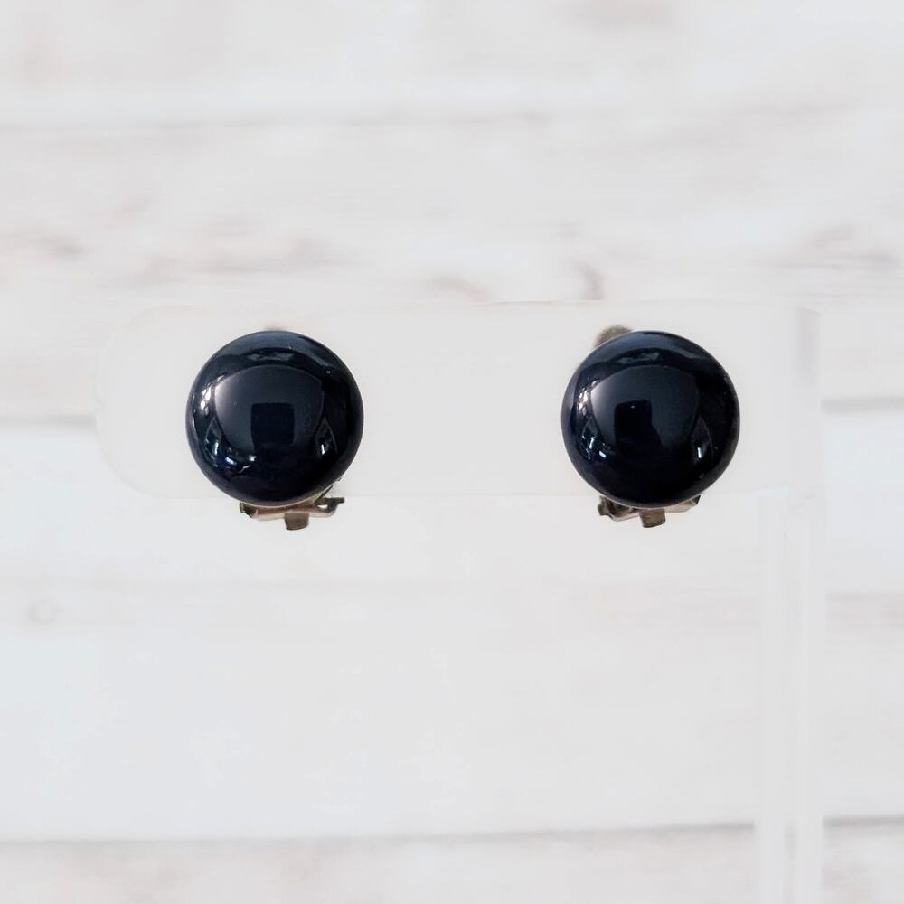Vintage Clip On Earrings Very Dark Blue Retro - Fair Condition